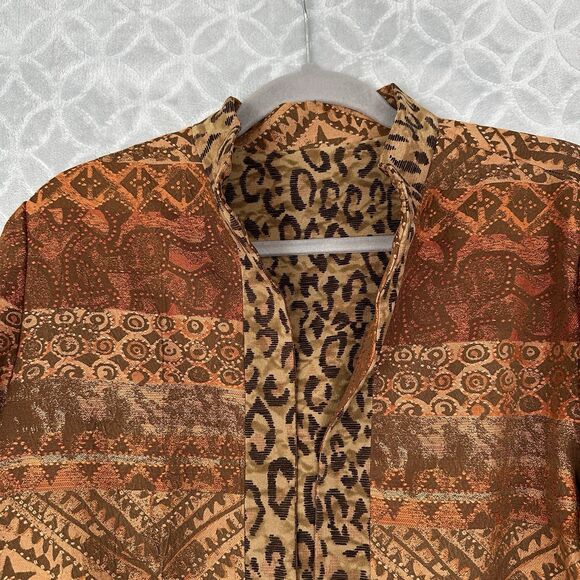 Reversible Open Front Jacket Women Medium Leopard Southwest Tapestry Artsy Indie - Picture 8 of 12
